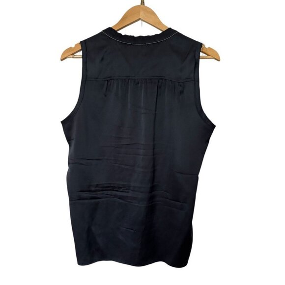 GO by Go Silk Navy Blue Washable V Neck Distressed Sleeveless Blouse Sz M - Picture 5 of 5